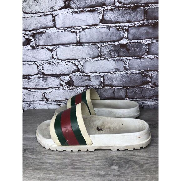 GUCCI Web White Rubber Logo Casual Slides Designer Sandals Men’s Sz 11M US/44EU main image 4